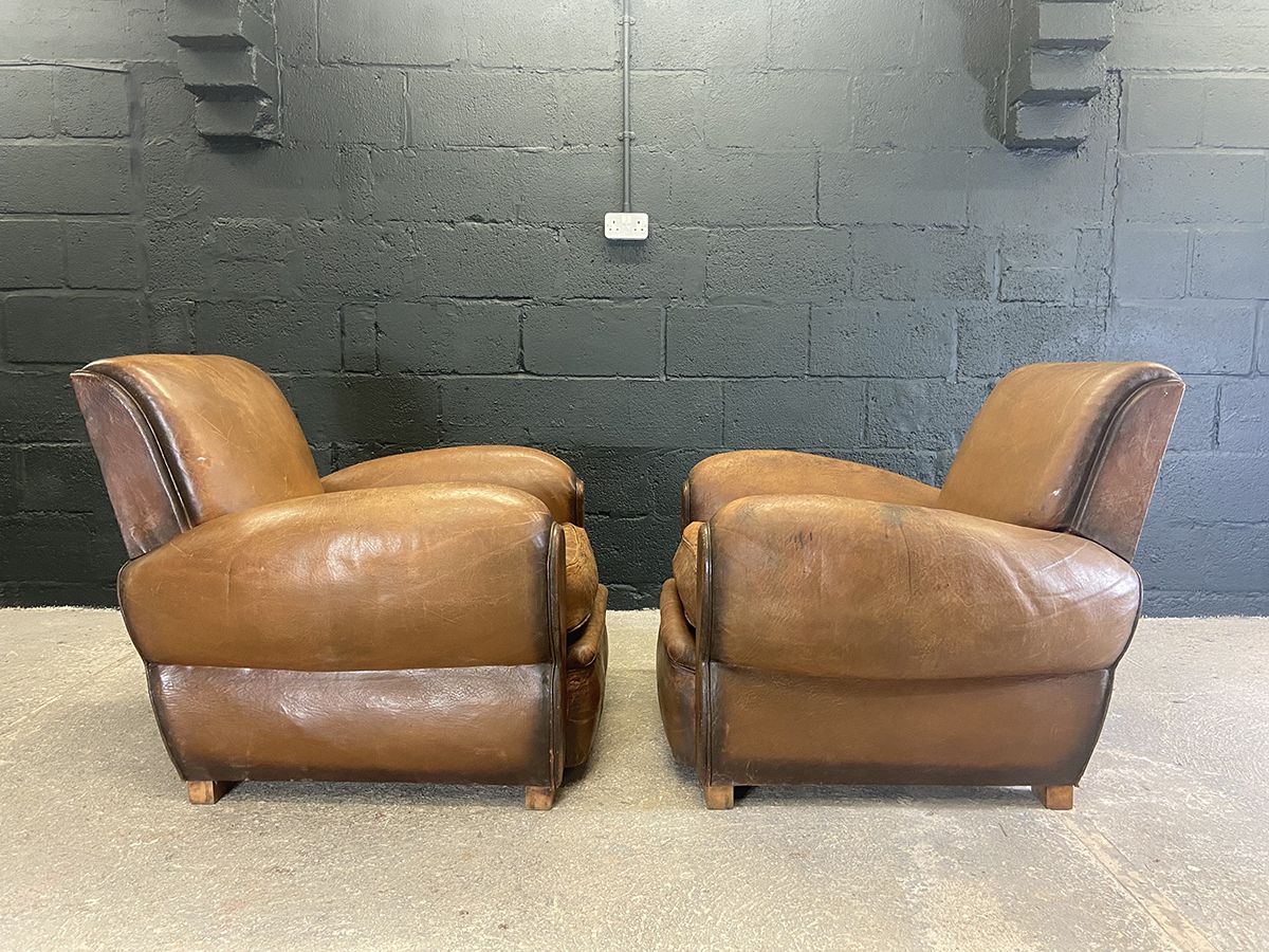 Pair Of Original French Vintage Leather Club Chairs photo buy