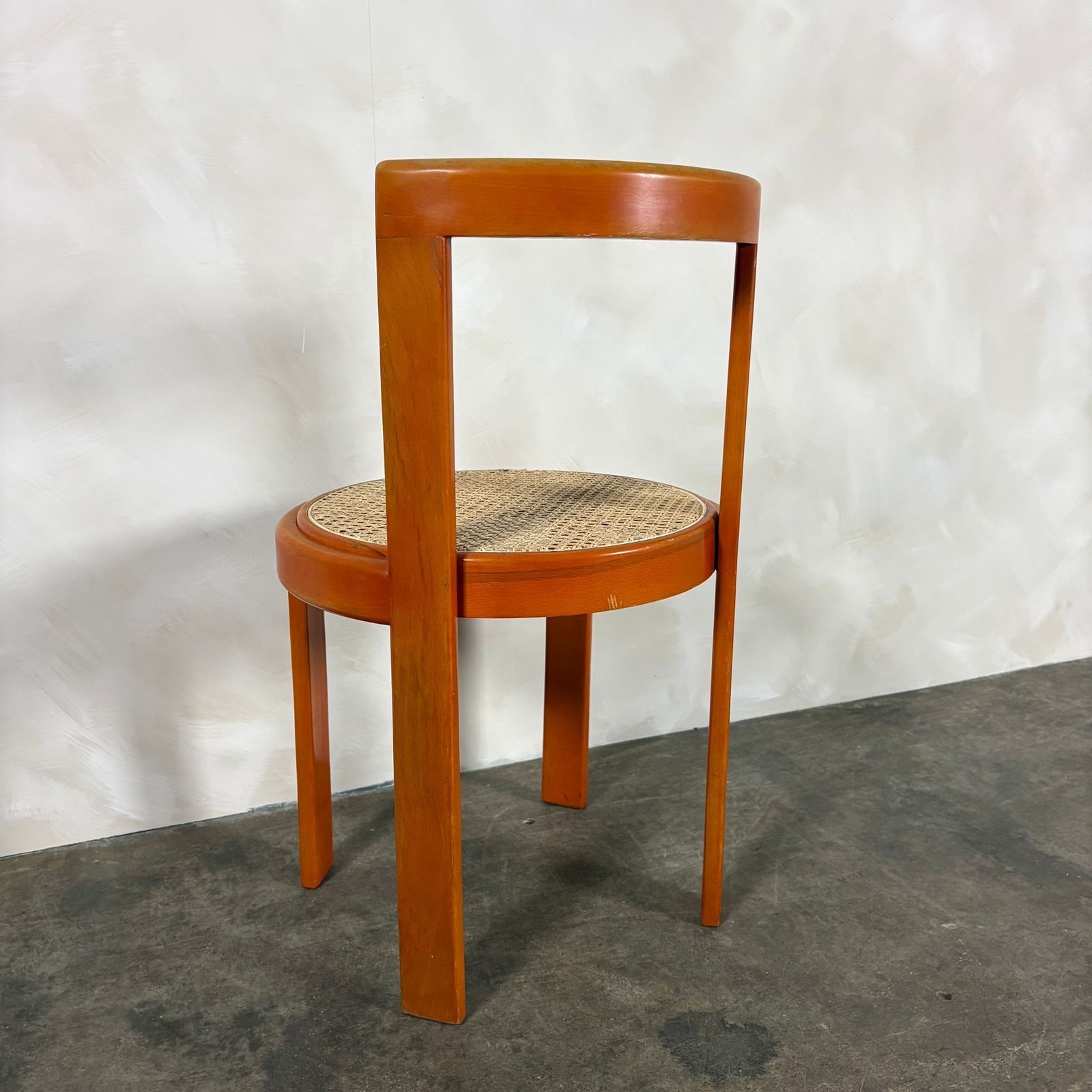 Mid Century Orange & Cane Bruno Rey Style Dining Chair Retro Mcm photo for sale