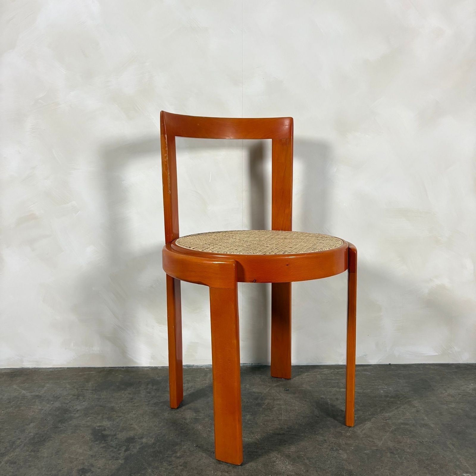 Mid Century Orange & Cane Bruno Rey Style Dining Chair Retro Mcm