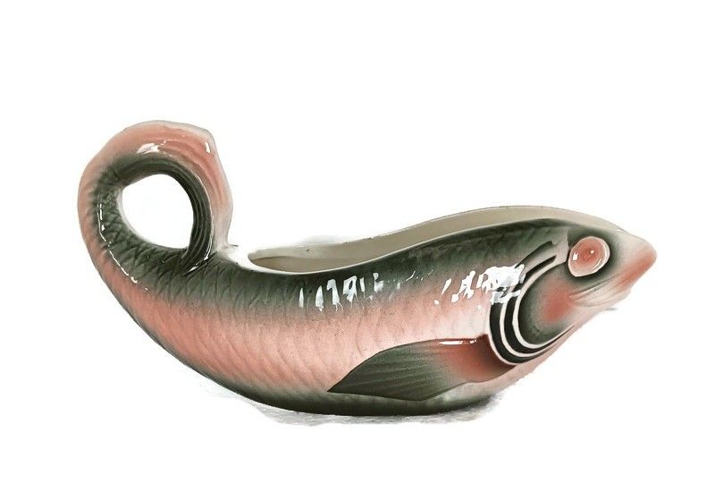 Fish Gravy Boat Sauceboat  Antique Art Nouveau Digoin Sarreguemines France Marke