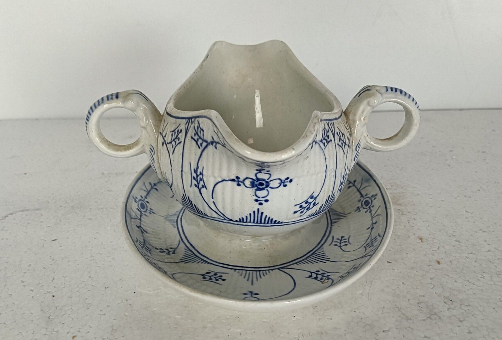 Maastricht Holland  Copenhague Motif Blue White Gravy Boat Sauce Boat Marked 20s photo furniture