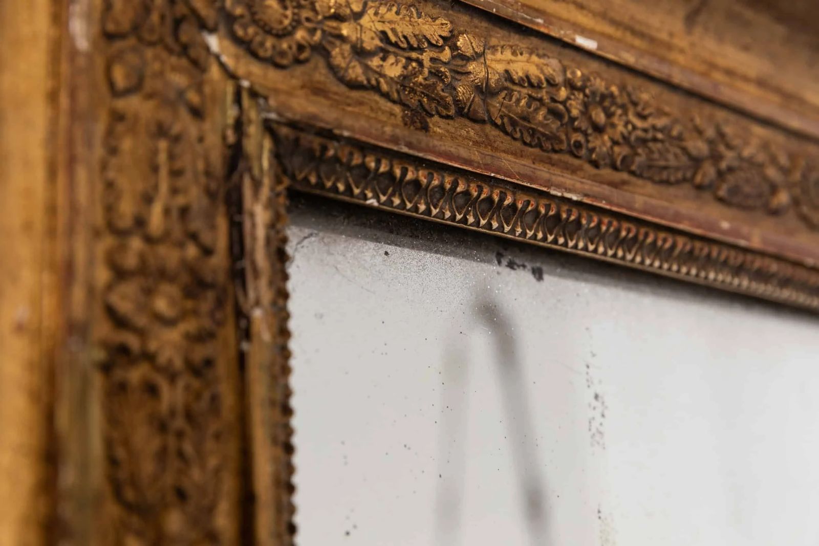 Xl Antique Distressed French Gilt Bistro Mirror photo for sale