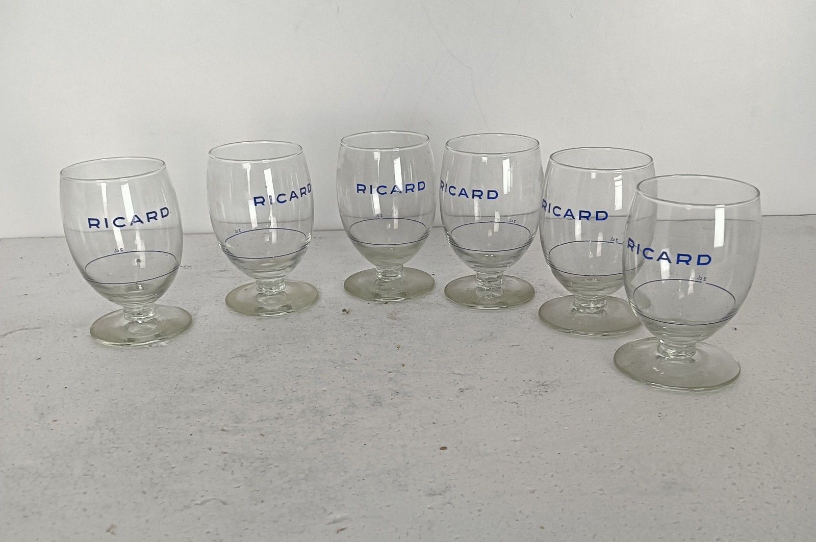 Collection Of 6  French Ricard Glasses Pastis Apero France Collector Htf Feel Su