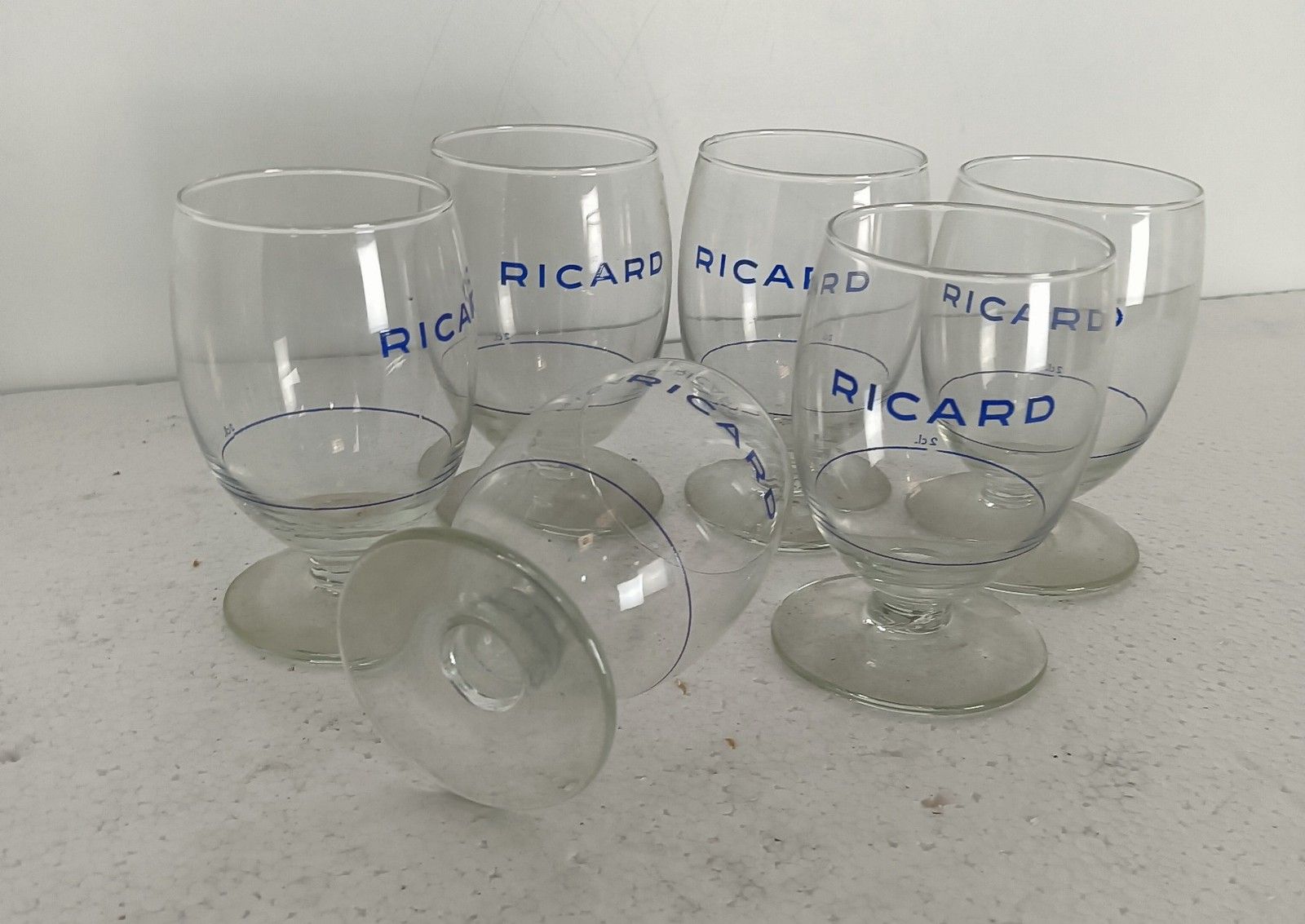 Collection Of 6  French Ricard Glasses Pastis Apero France Collector Htf Feel Su photo vinterior