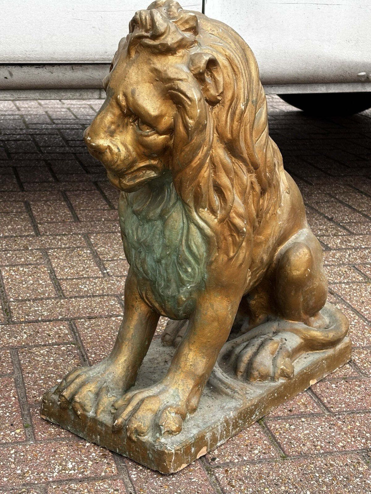Large Pair Of Old Terracotta Garden Lions photo Garden Decor