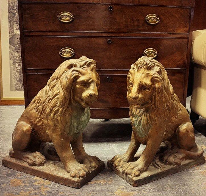 Large Pair Of Old Terracotta Garden Lions photo buy
