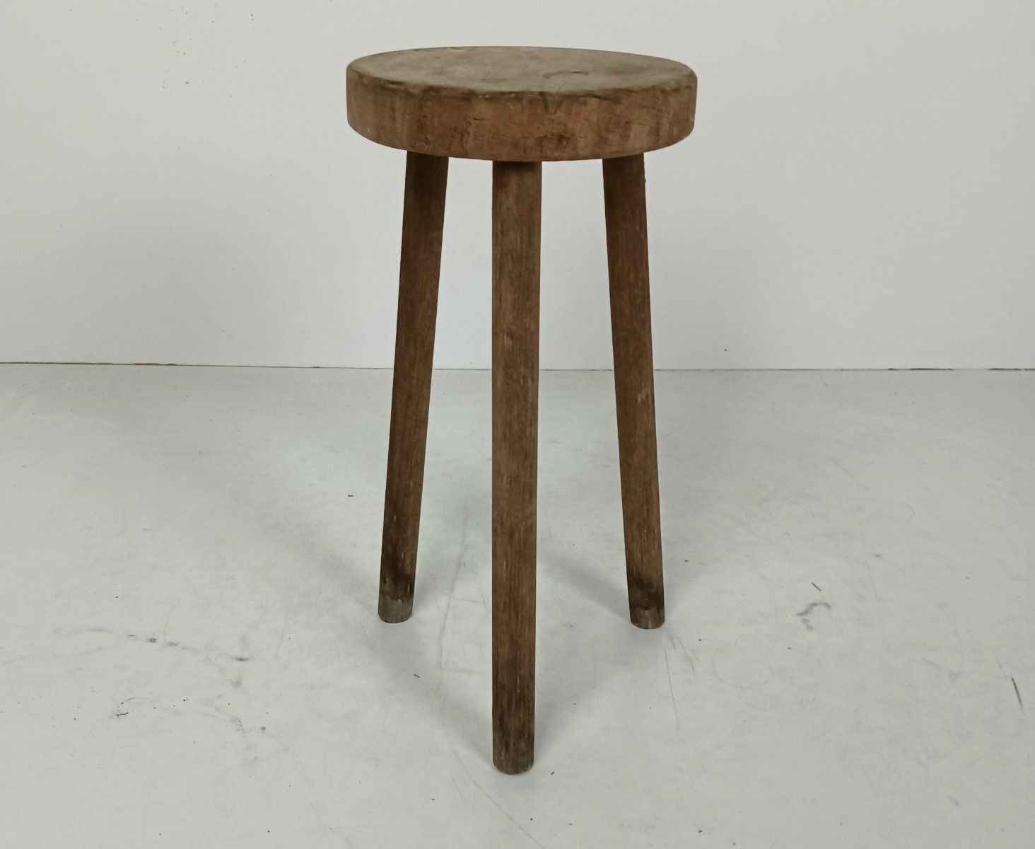 Small Antique Carved Wooden Milking Stool Pedestal Plant Stand Side Table, Barn photo furniture