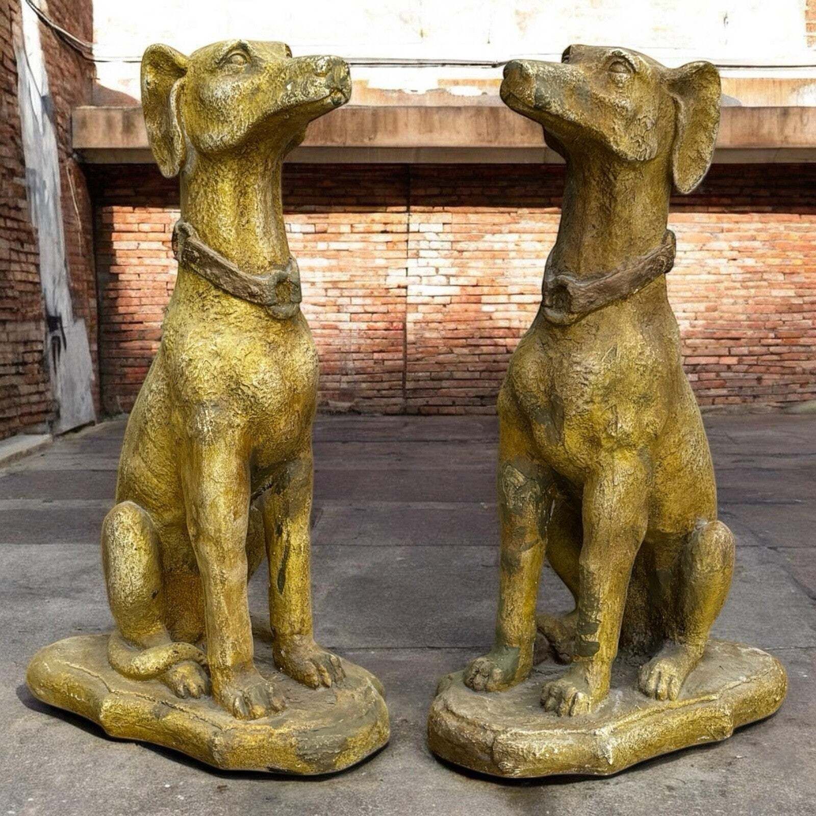 Life Size Pair Of Garden Dog Statues.