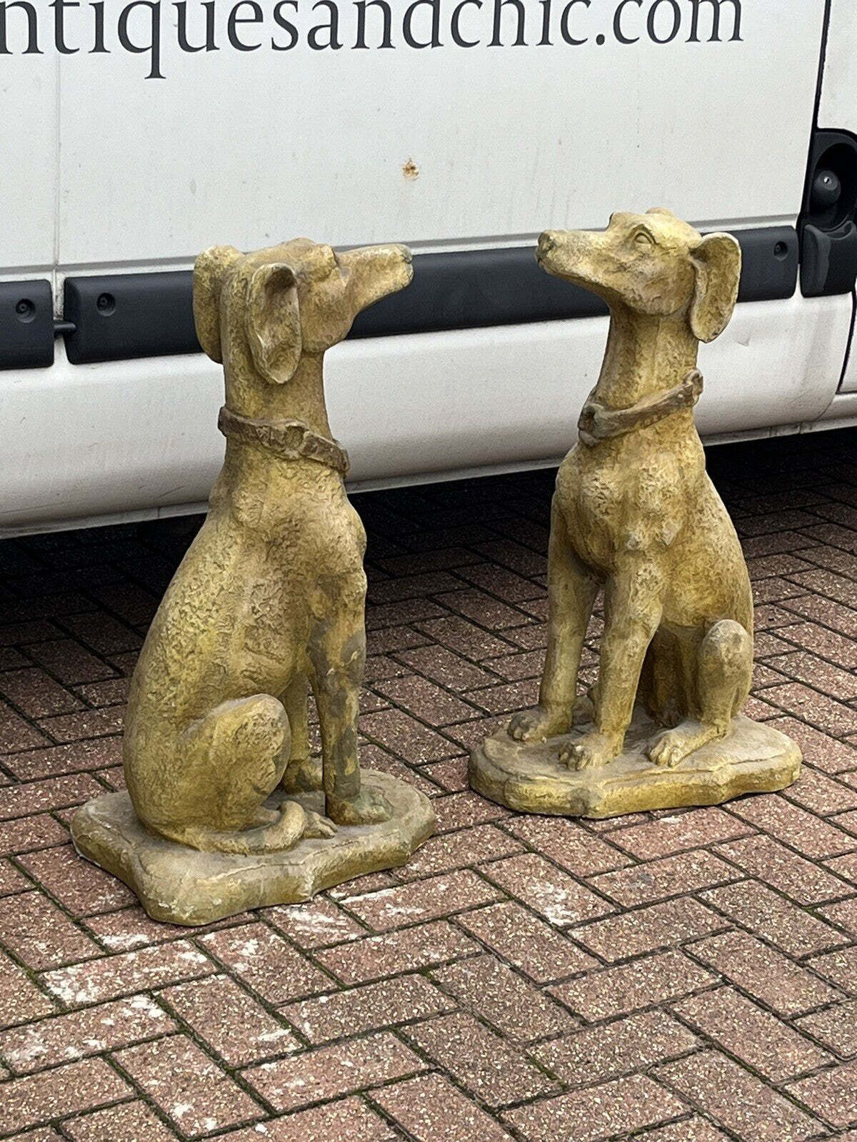 photo furniture Life Size Pair Of Garden Dog Statues.