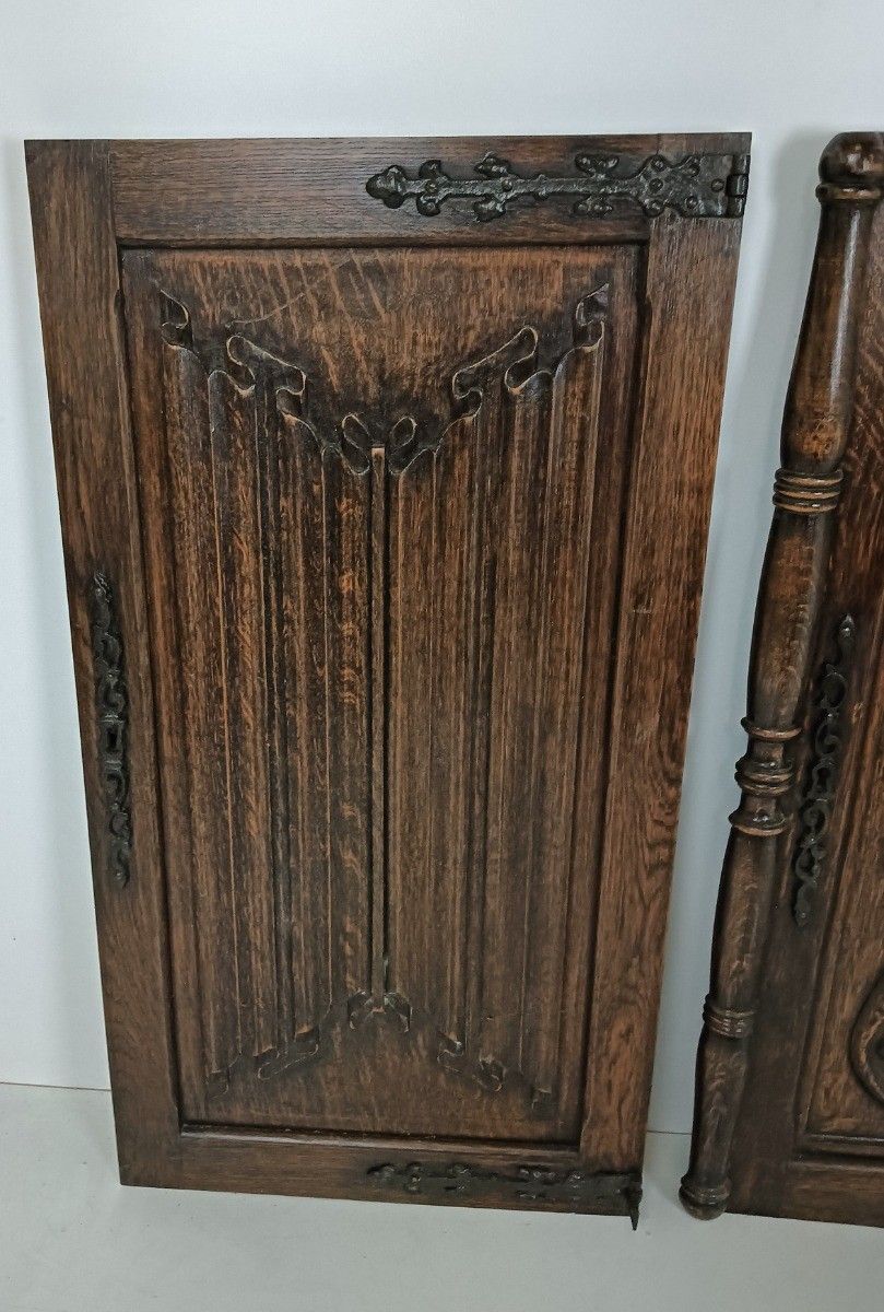 Pair Antique Carved Wood Door Panels Iron Trims Architectural Salvaged Reclaim photo furniture