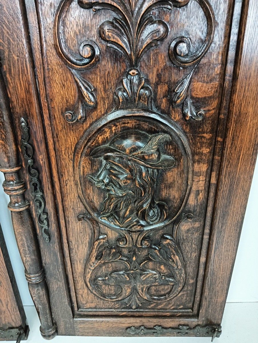 Pair Antique Carved Wood Door Panels Iron Trims Architectural Salvaged Reclaim photo 335.0