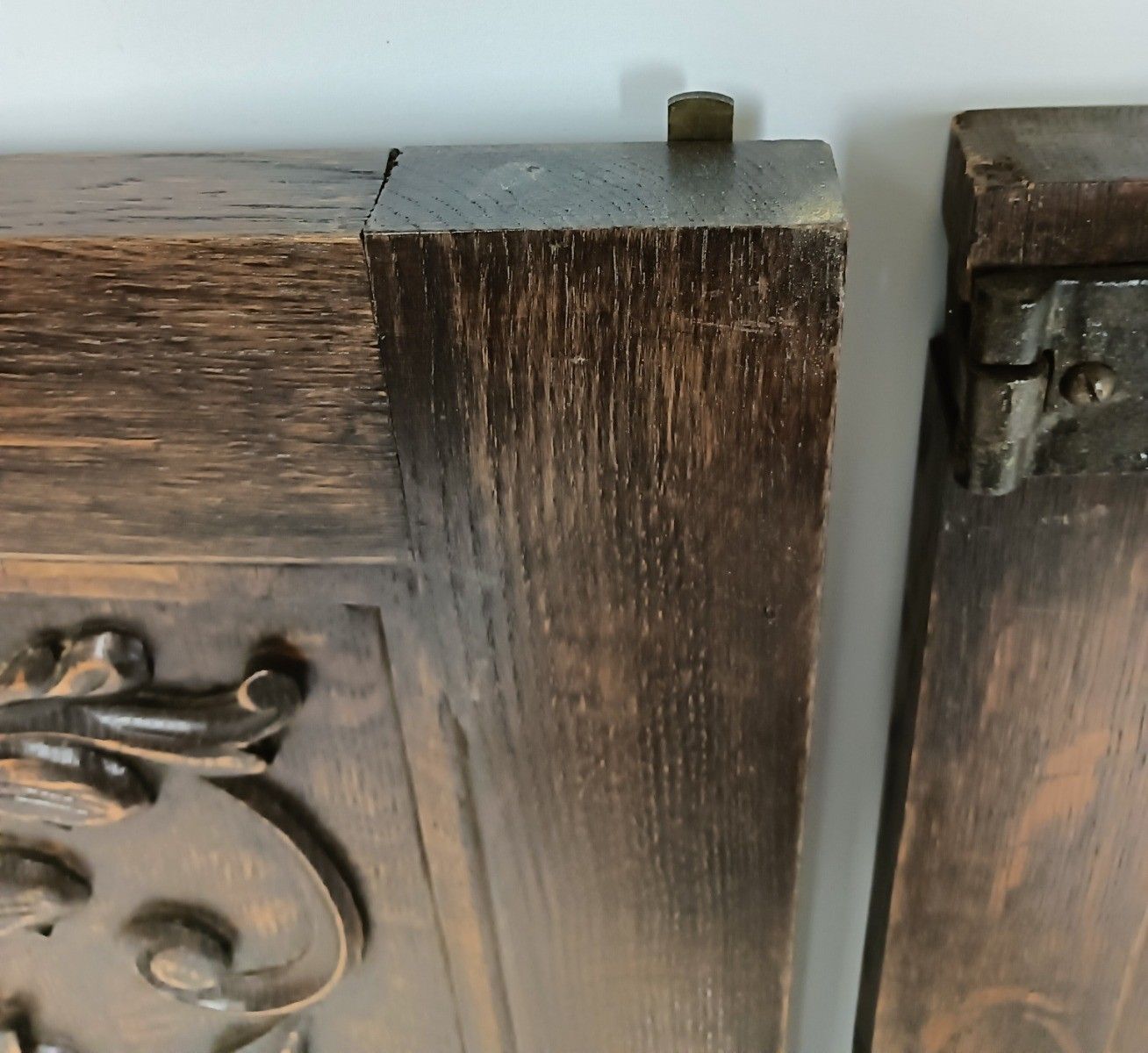 Pair Antique Carved Wood Door Panels Iron Trims Architectural Salvaged Reclaim photo 335.0