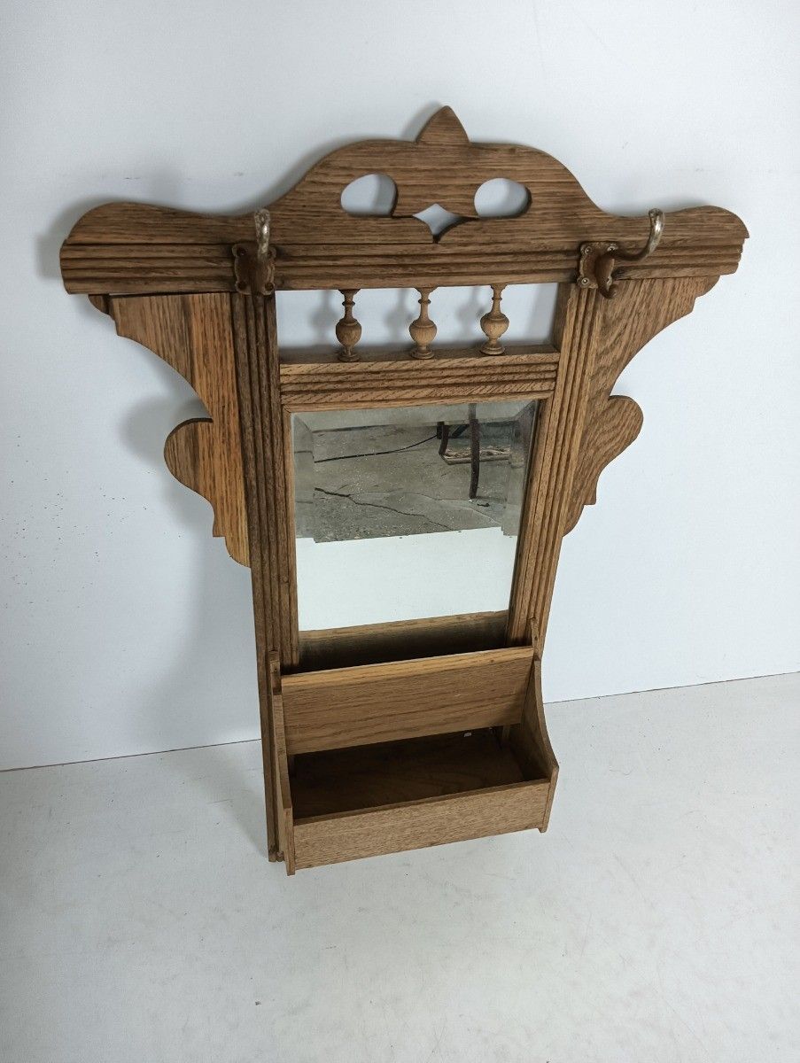 Antique Comb Wall Hanging Cabinet Mirror Hallway Shaving Cabinet Hooks photo Furniture