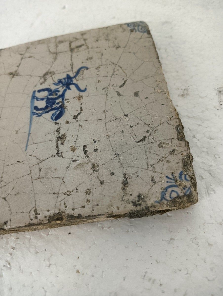 1800 Antique Delft Tile Dutch Decorative Candelabrum Goat Blue White Htf photo for sale