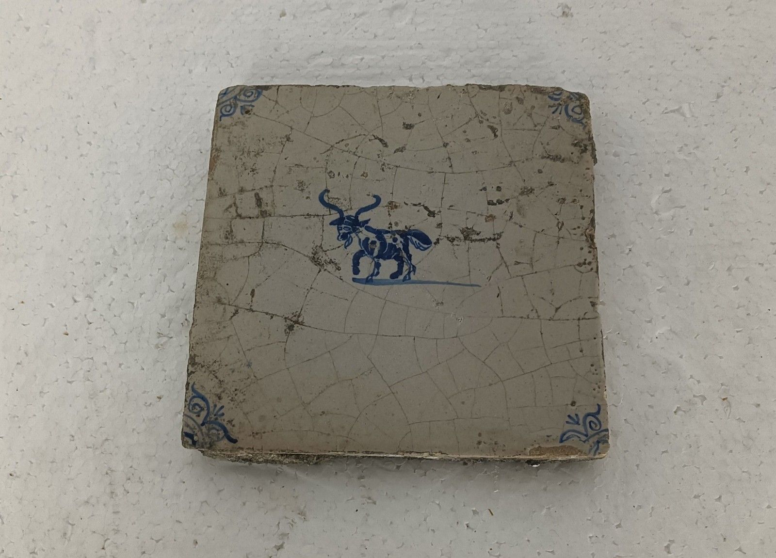 1800 Antique Delft Tile Dutch Decorative Candelabrum Goat Blue White Htf photo vinterior