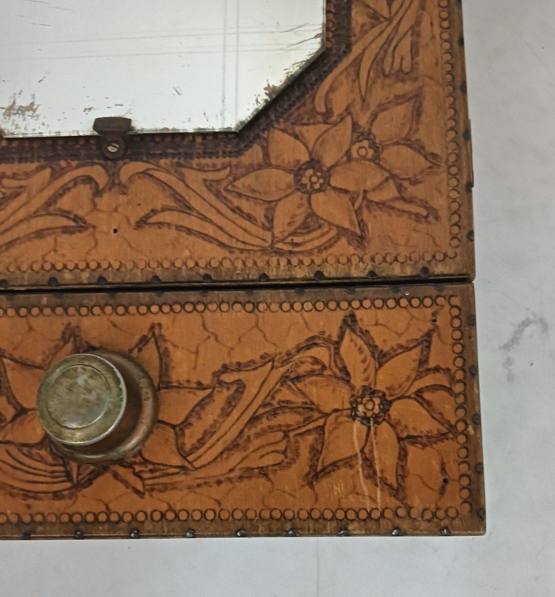 photo furniture Small Art Deco Antique Medicine Apothecary Cabinet Etched Flowers In Wood Lovely