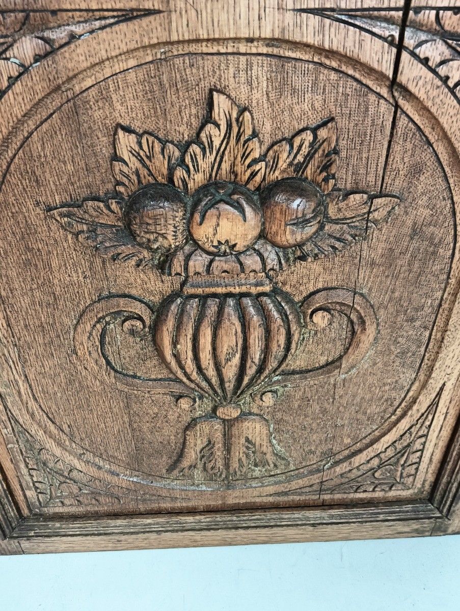 Pair Antique Hand Carved Wood Door Panels Fruit Baskets Reclaimed Architectural photo vinterior