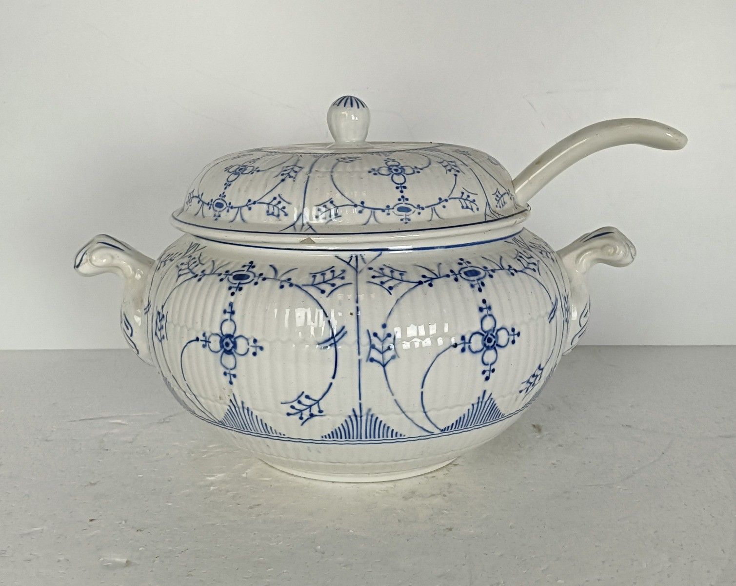 Antique Boch Maastricht Soup Tureen Dish With Ladle Marked Copenhagen Motive