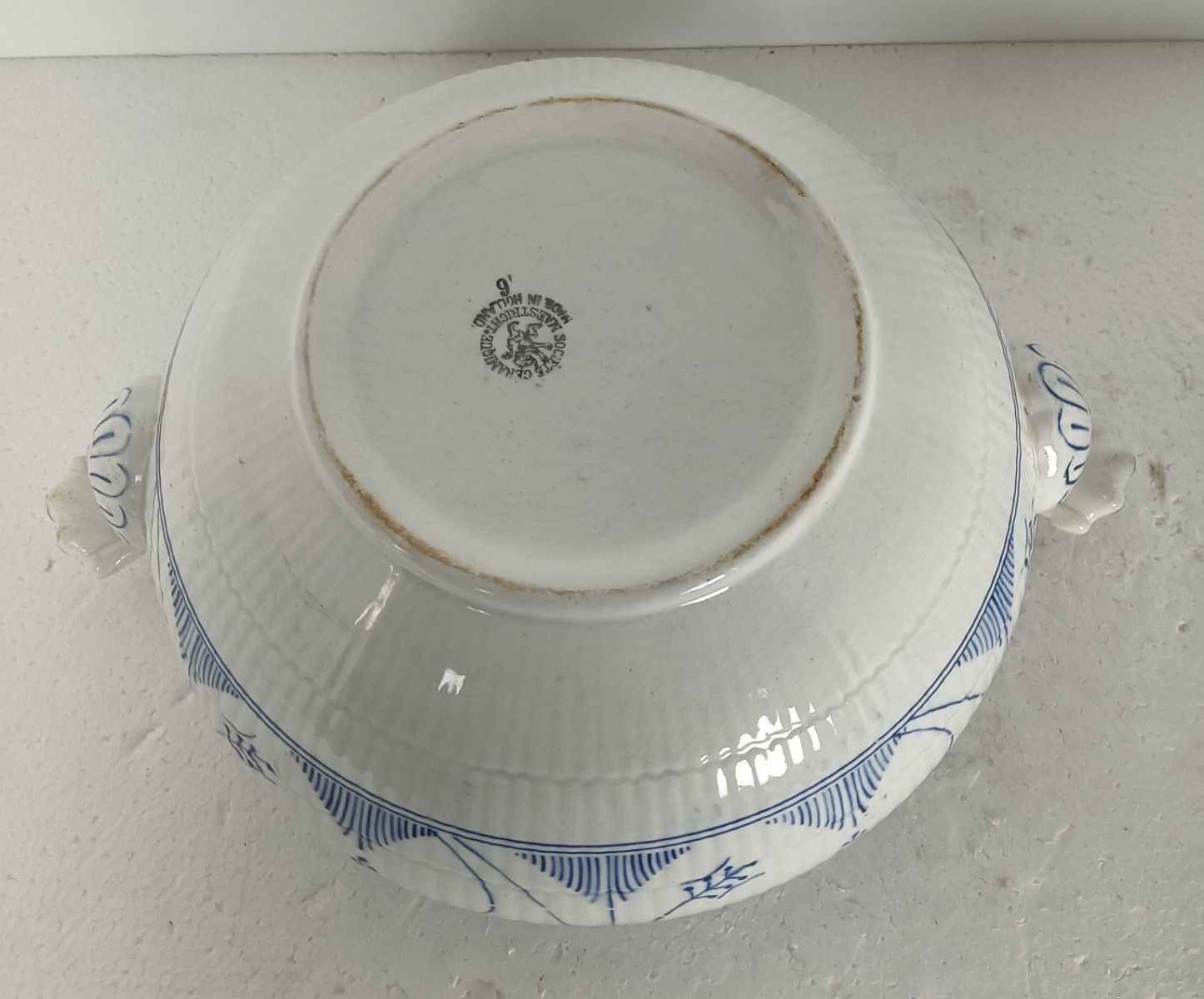 Home Decor Antique Boch Maastricht Soup Tureen Dish With Ladle Marked Copenhagen Motive photo