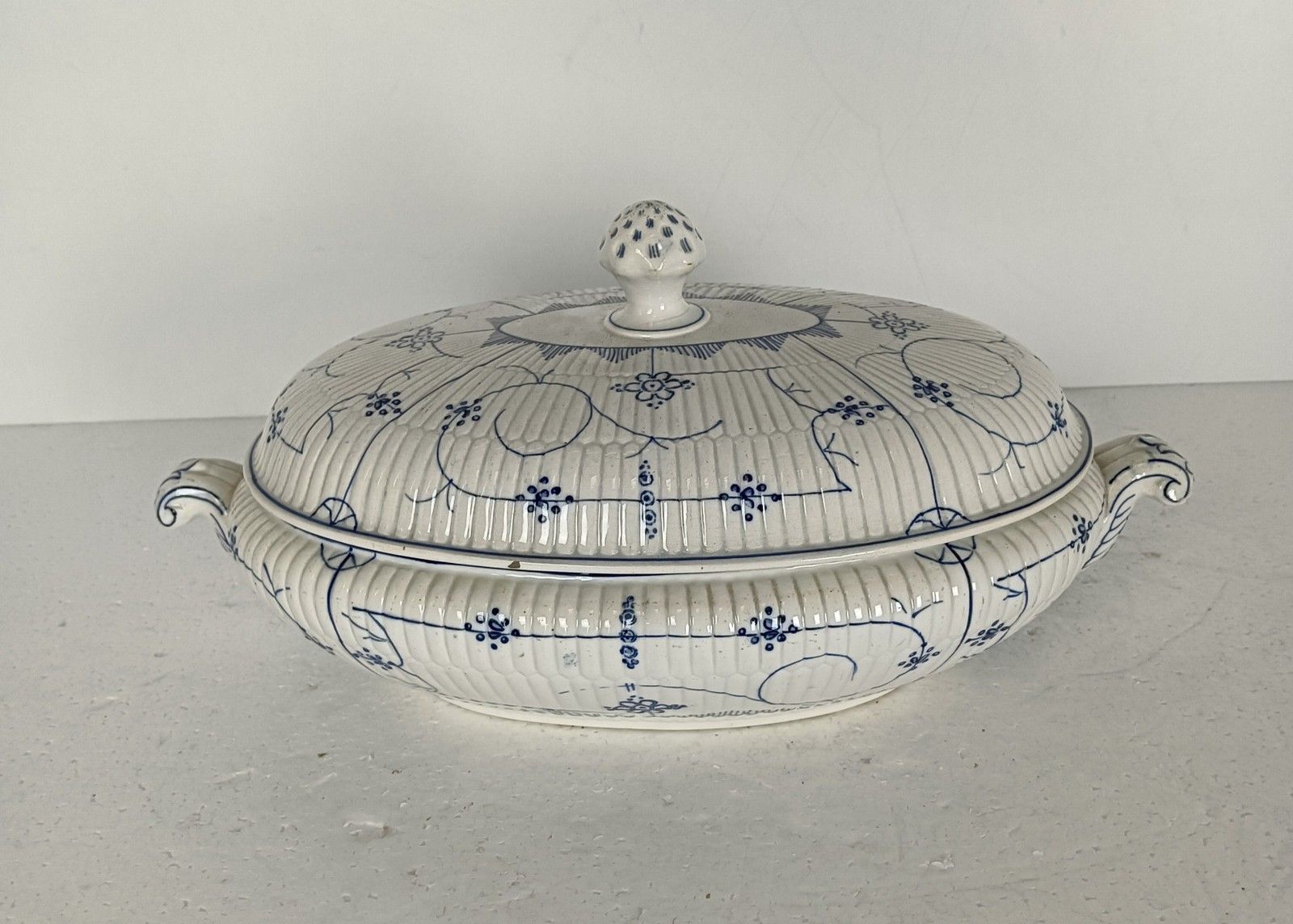 Antique Oval Tureen Blue White Copenhague Motive Opaque De Sarreguemines France photo 161.0