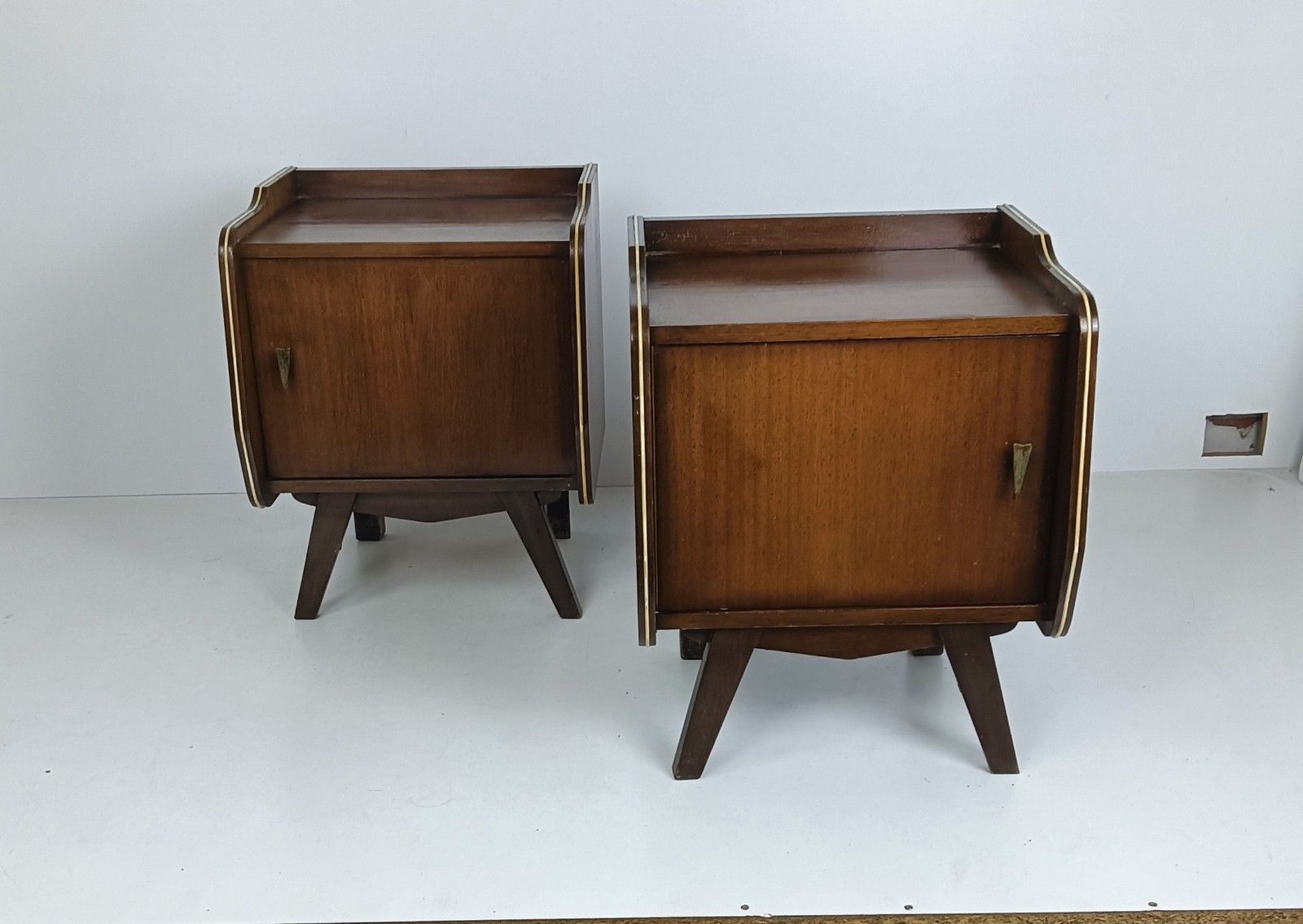 Pair Vintage Nightstands End Tables Mid Century Modern Wood Night Stands Bedroom photo furniture