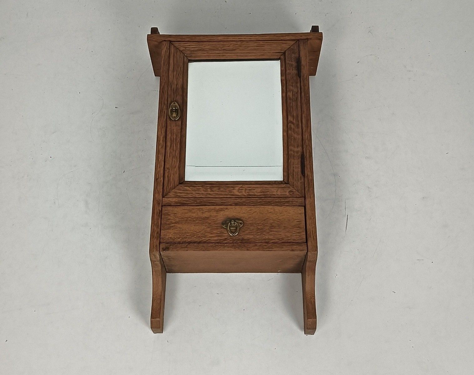 Wall Hanging Vintage Wooden Medicine Apothecary Shaving Cabinet With Beveled Gla photo vinterior