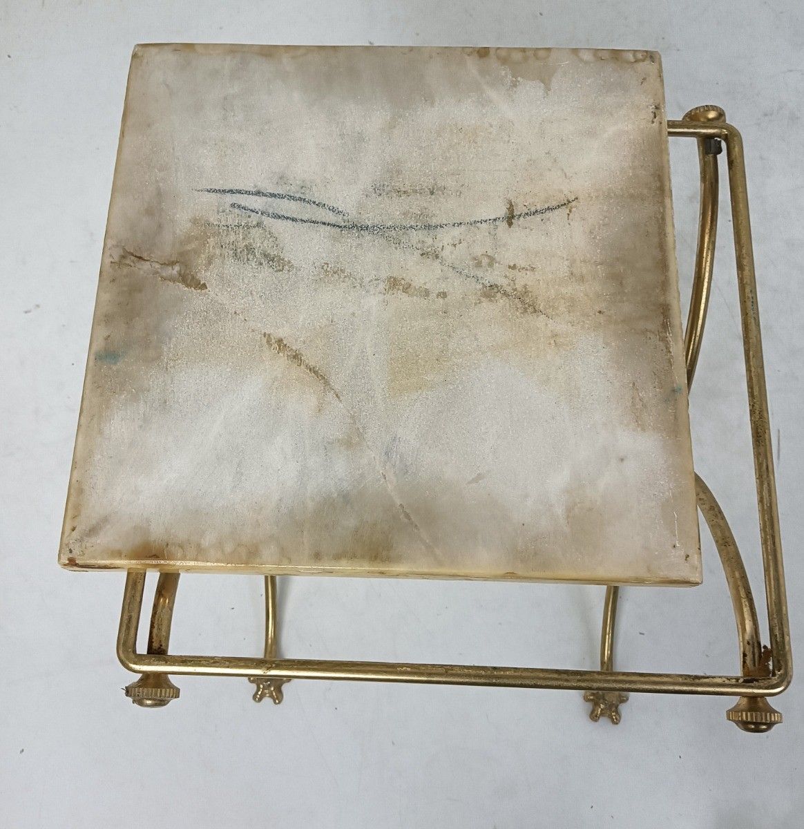 Small Brass Marble Pedestal Plant Stand Side End Table Hollywood Regency Vinta photo buy