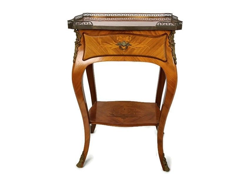 Gorgeous Marquetry Inlay Lamp Table Cabinet Wood Italian End Table Ormolu Brass