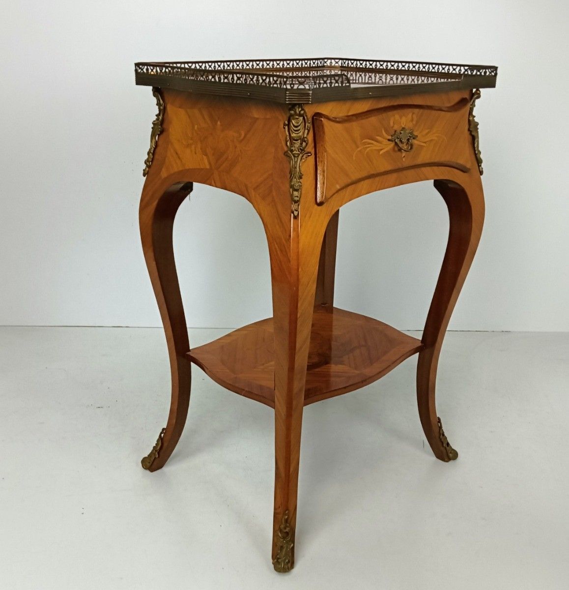 Gorgeous Marquetry Inlay Lamp Table Cabinet Wood Italian End Table Ormolu Brass photo furniture
