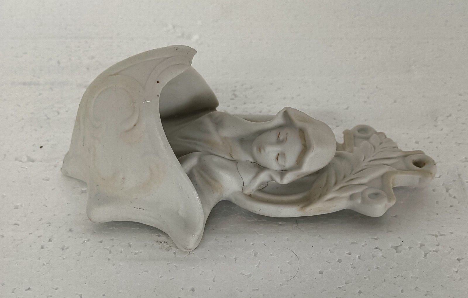 Antique Holy Water Font Vessel Bisque Porcelain Our Lady Madonna Virgin Mary photo buy