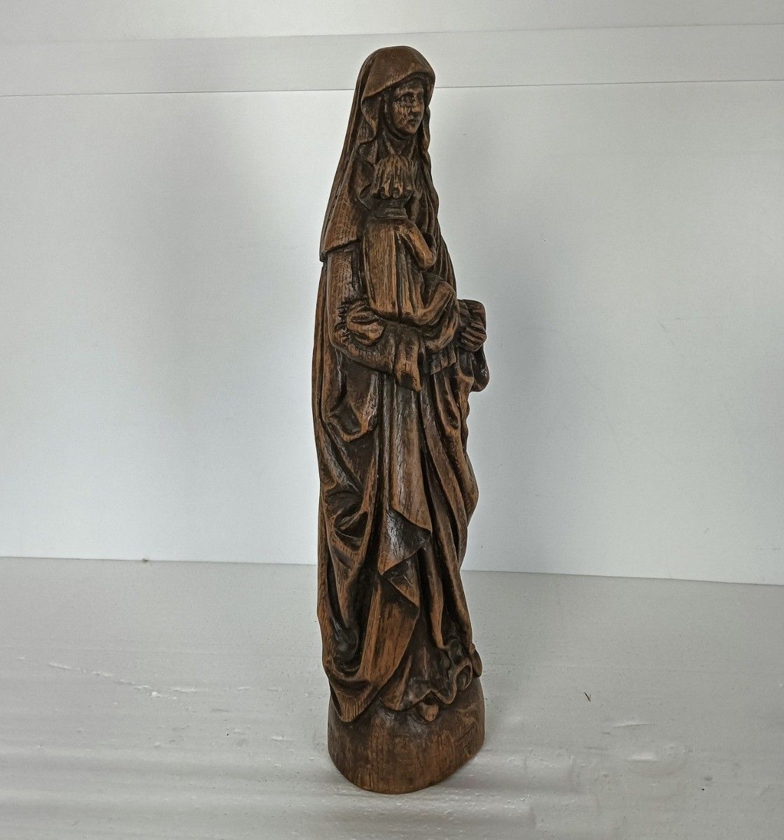 photo furniture Hand Carved Wooden Sculpture Signed Gaston Dobbelaere Statue Our Lady Madonna Mo