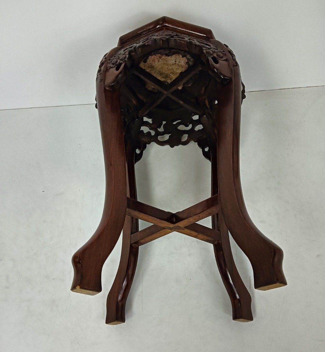 photo for sale Hand Carved Wooden Chinese Marble Top Hall Console Table Pedestal Bonsai Stand T