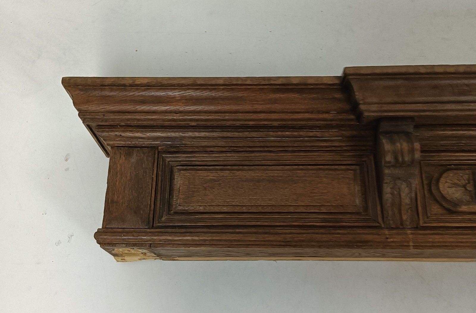 Heavy Large Antique Carved Wooden Pediment Over Door Trim Architectural Salvaged photo 313.0