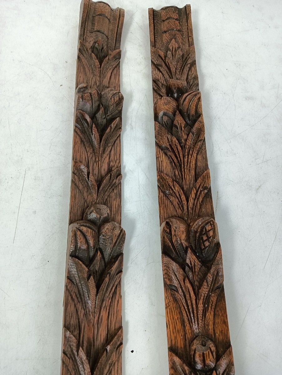 Pair Antique French Carved Oak Reclaimed Architectural Trim Pediment Salvaged Or photo Home Decor