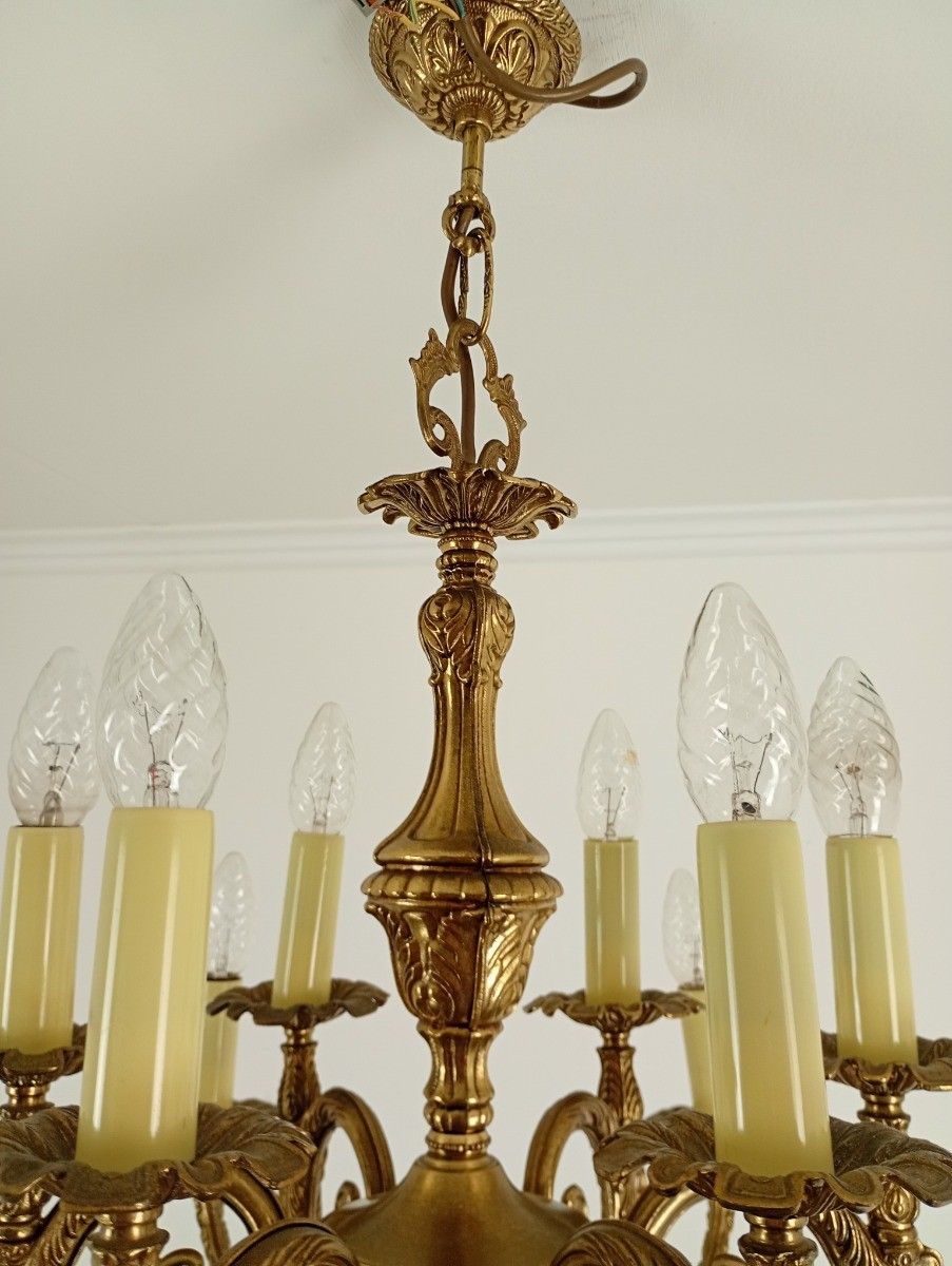 Gorgeous Spanish Revival Brass Chandelier  12 Arm Lights Vintage Ornate Ceiling photo vinterior