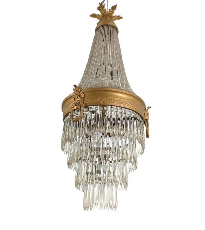 Gorgeous Sac O Perles French Empire Bag Chandelier Crystal Brass  Wedding 6 Ligh