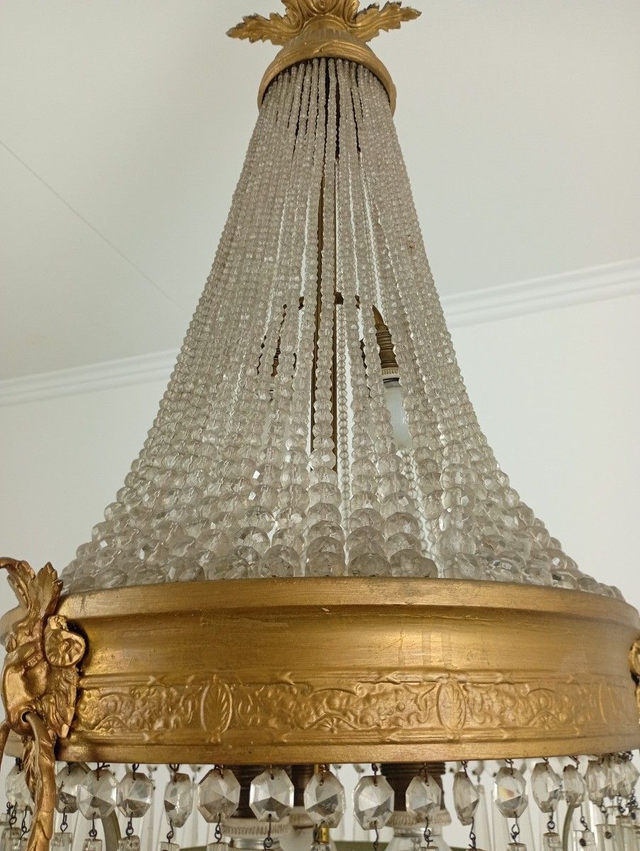 Gorgeous Sac O Perles French Empire Bag Chandelier Crystal Brass  Wedding 6 Ligh photo Lighting