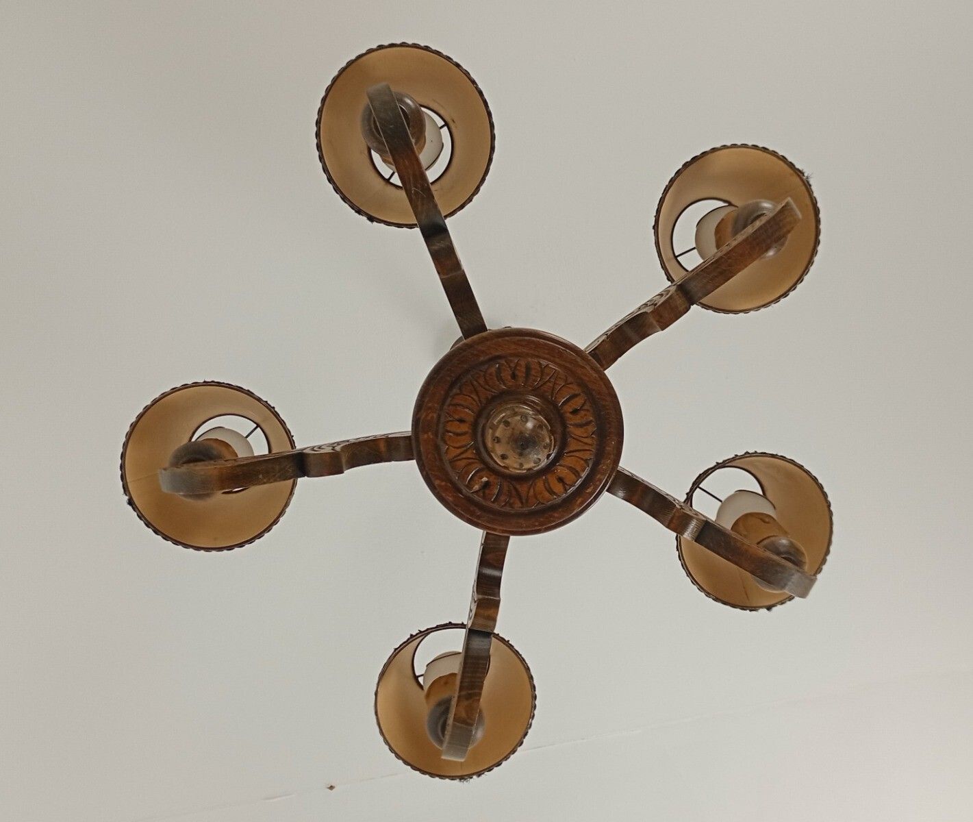 Gorgeous Carved Wooden Wood Chandelier Vintage 5 Lights Fixture Farmhouse Style photo buy