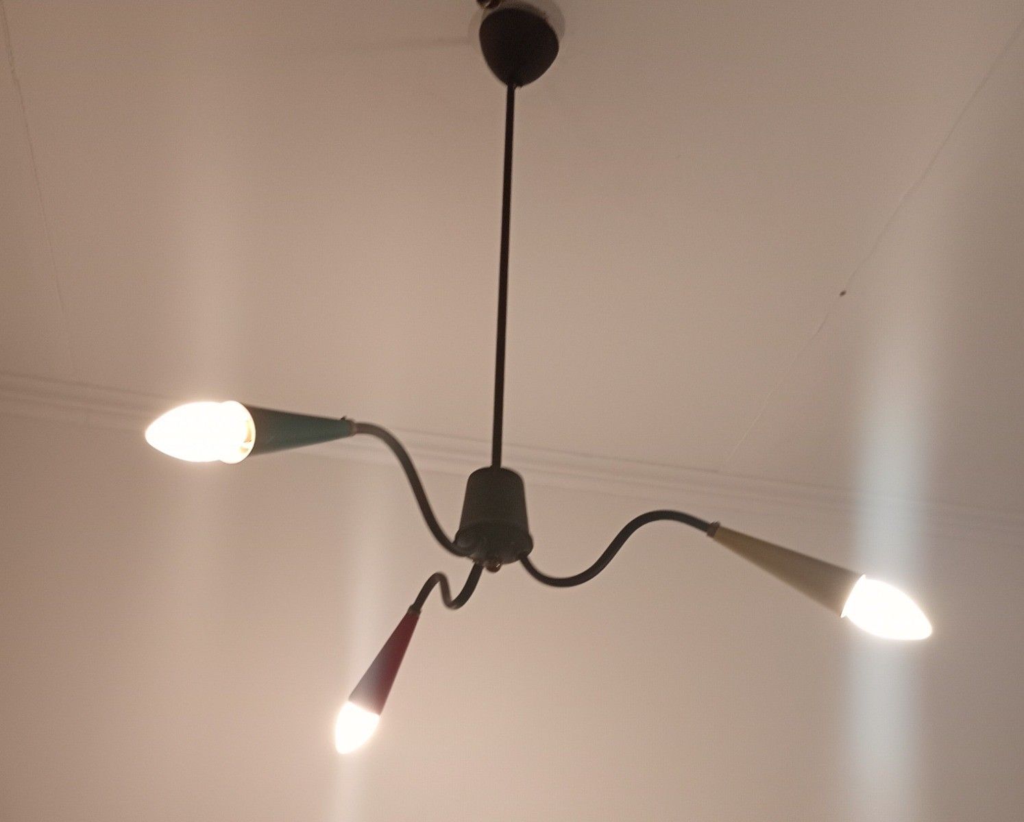 Stilnovo Sputnik Spider Chandelier 3 Lights Arm Vintage Retro Funky Pop Art Styl photo for sale