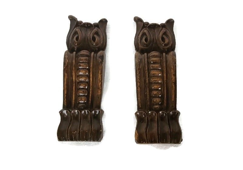 Pair Corbels  Carved Wood Pediment Antique Finial Architectural Finials French B