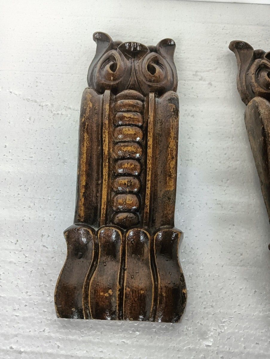 Pair Corbels  Carved Wood Pediment Antique Finial Architectural Finials French B photo Home Decor