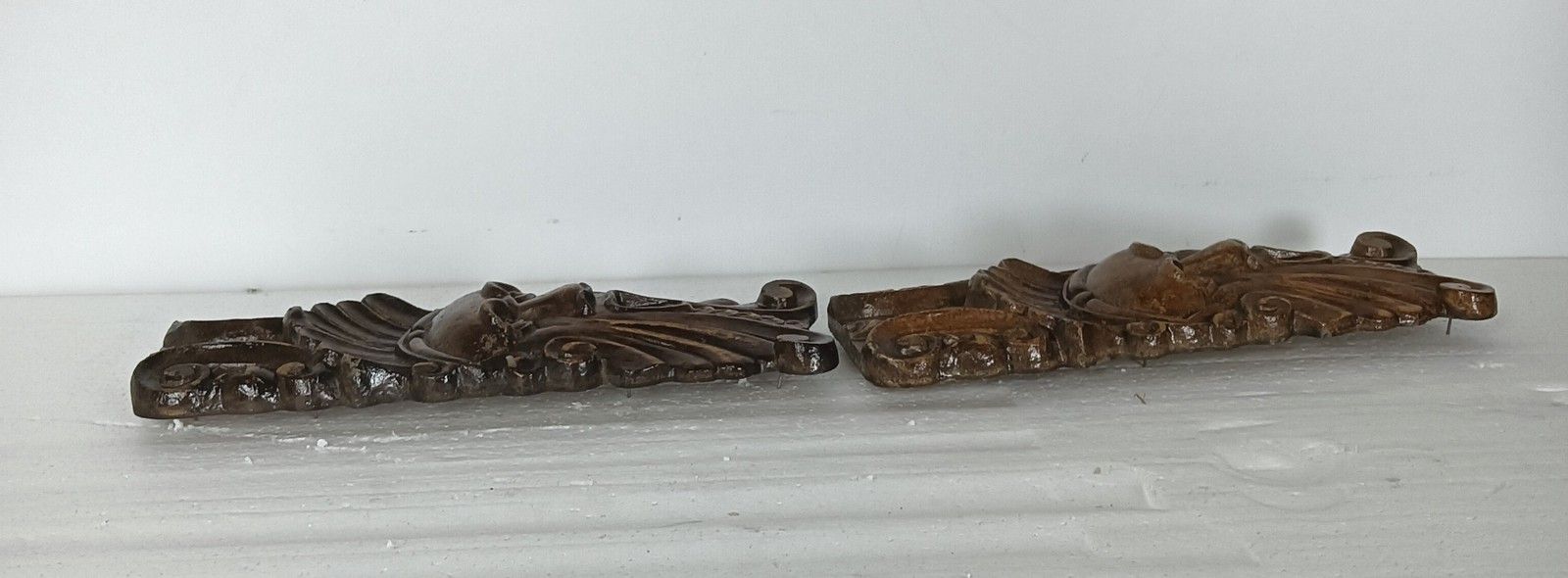 Pair Corbels  Carved Wood Pediment Antique Finial Architectural Finials French B photo for sale