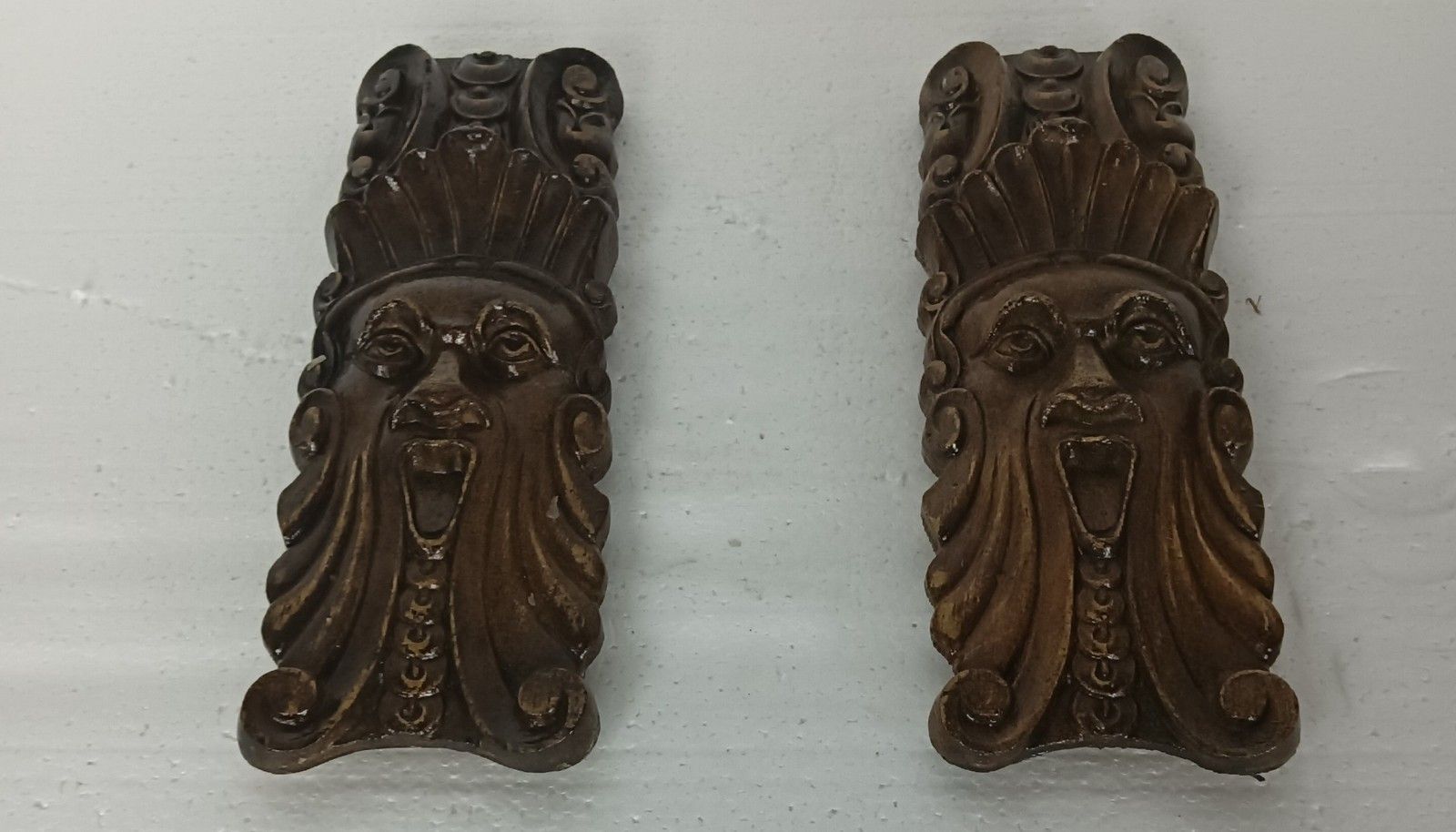 Pair Corbels  Carved Wood Pediment Antique Finial Architectural Finials French B photo 107.0