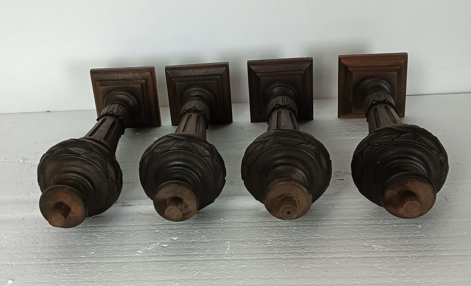 Set Of 4 Large Reclaimed Carved Wood Large Spindles Balusters Trim Posts Pillar photo vintage