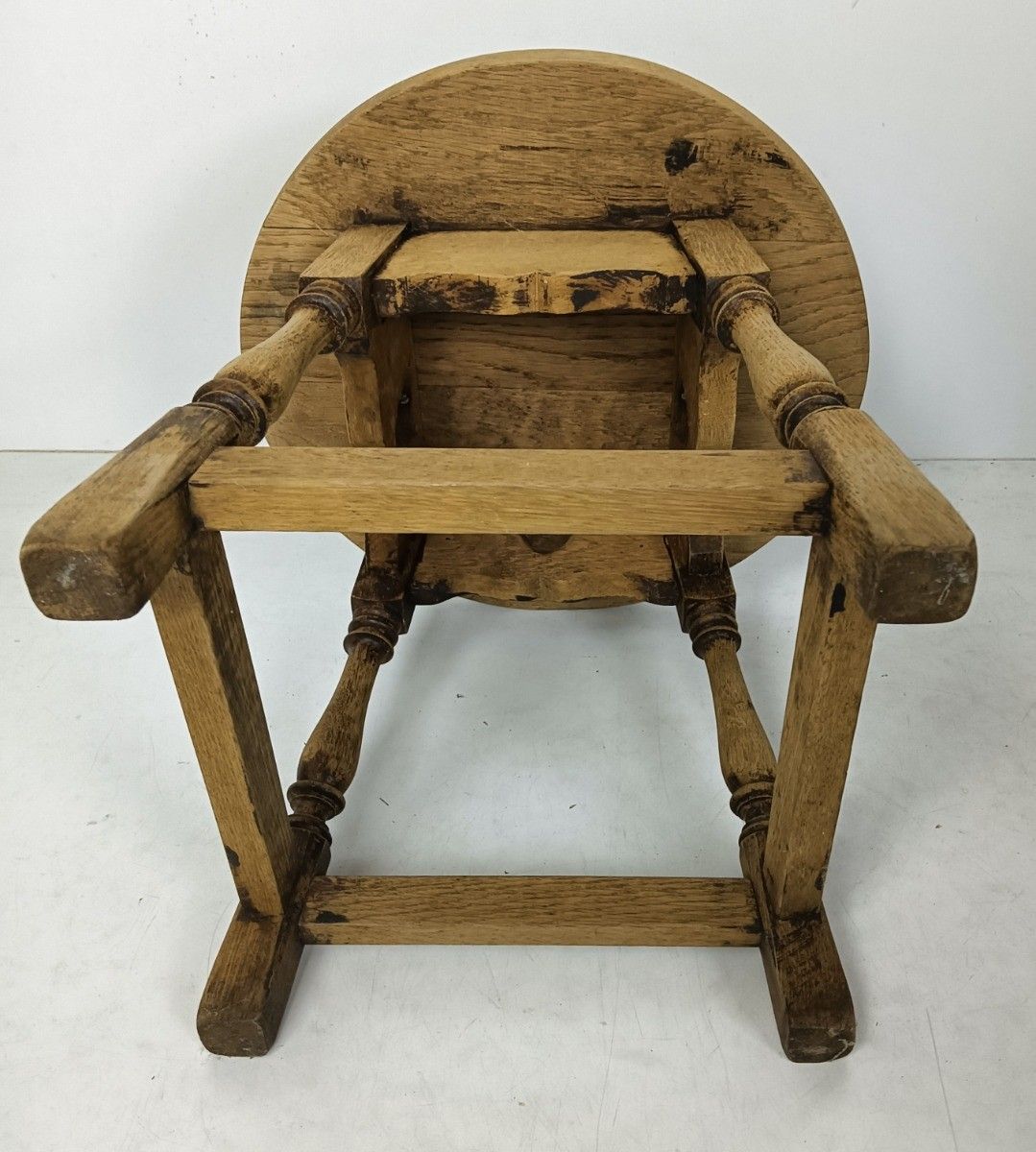 Antique Barn Style Plant Stand Pedestal Side Table Carved Wood Rustic Milking St photo for sale