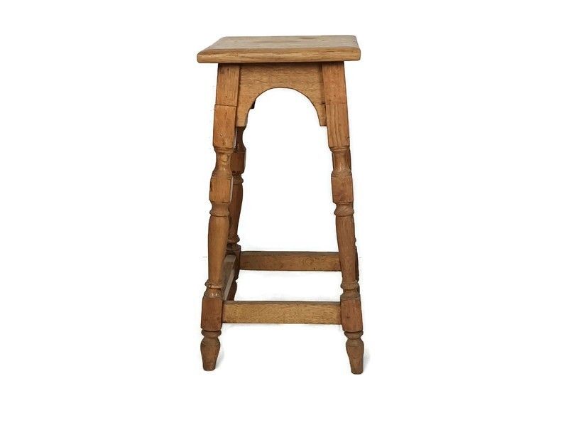 Antique Barn Style Plant Stand Pedestal Side Table Carved Wood Rustic