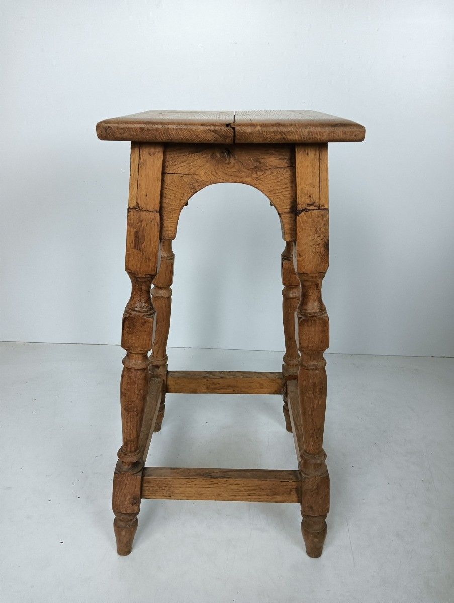 Antique Barn Style Plant Stand Pedestal Side Table Carved Wood Rustic photo furniture