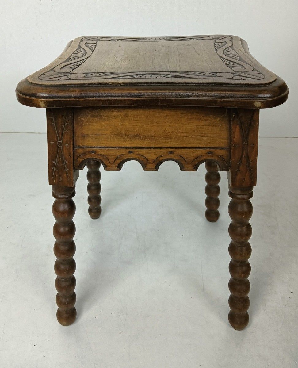 Side Occasional Coffee Tea Table Hand Carved Wood Gorgeous Etched Pattern Bobbin photo furniture