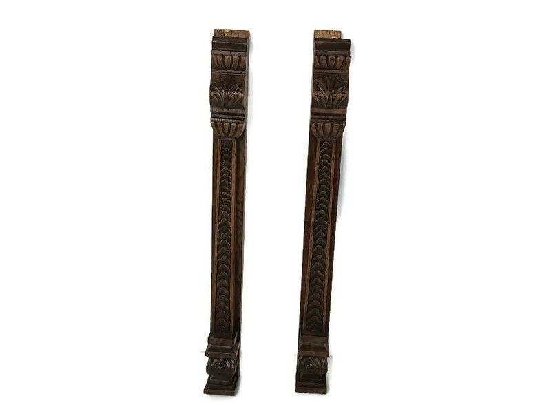 Pair Of Wooden Ornate Reclaimed Pillars Trims Large Antique Salvaged Architectur