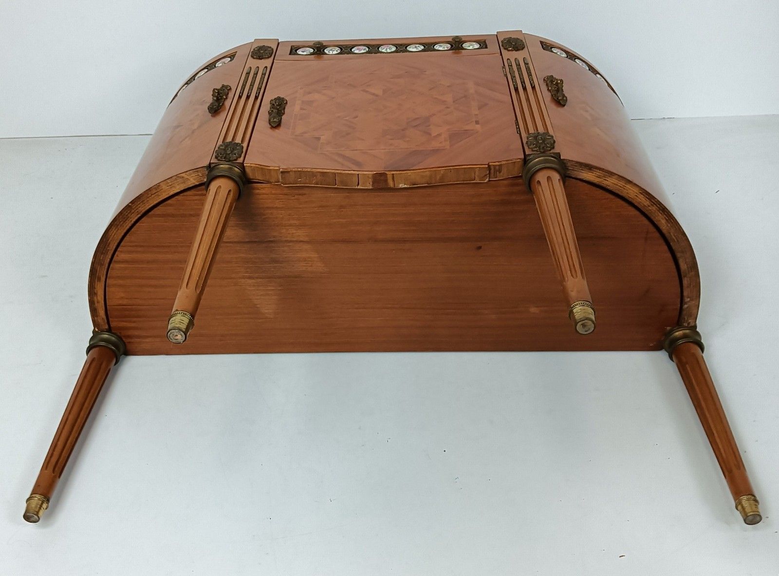 photo buy Cabinet Wood Marble Top Inlay Marquetry Brass Trims Medallions Commode Cabinet V